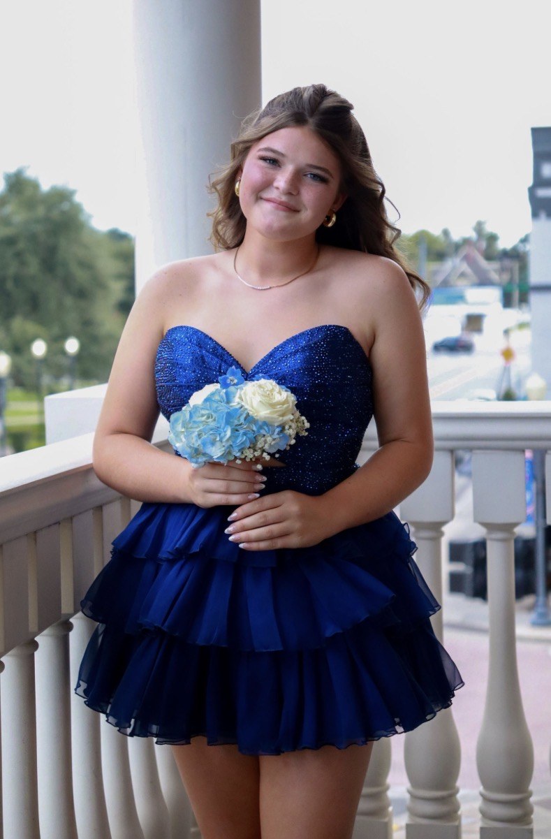 Homecoming portrait in a blue dress